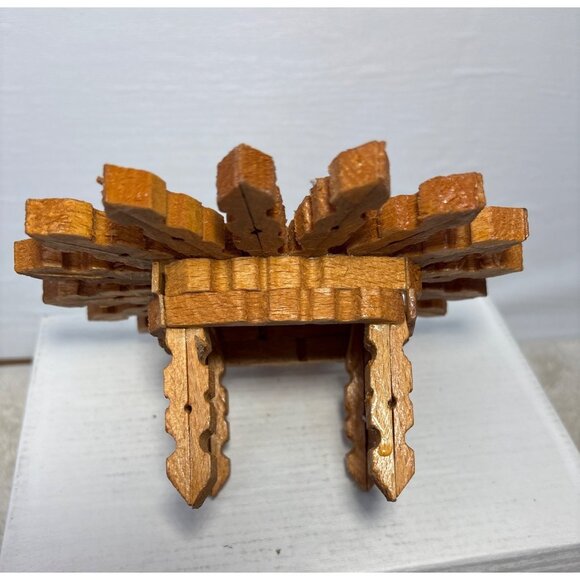 Wooden Clothes Pin Table Doll Furniture Handmade Star Shaped 6.5" Unique - Picture 3 of 7